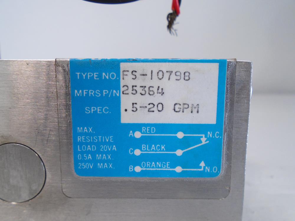 Gems Sensors Delaval Flow Switch, Type FS-10798, Part# 25364